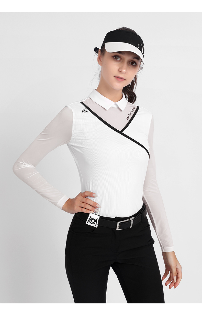 Áo thun golf nữ dài tay mùa hè dây lưng thun thoáng khí — YF476-Đen, YF476-màu trắng chi tiết 6