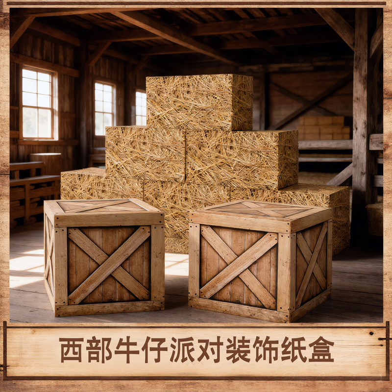 Amazon Western Cowboy Party Decoration Box Vintage Outdoor Decorative Display Box Hay Box Photography Prop Carton