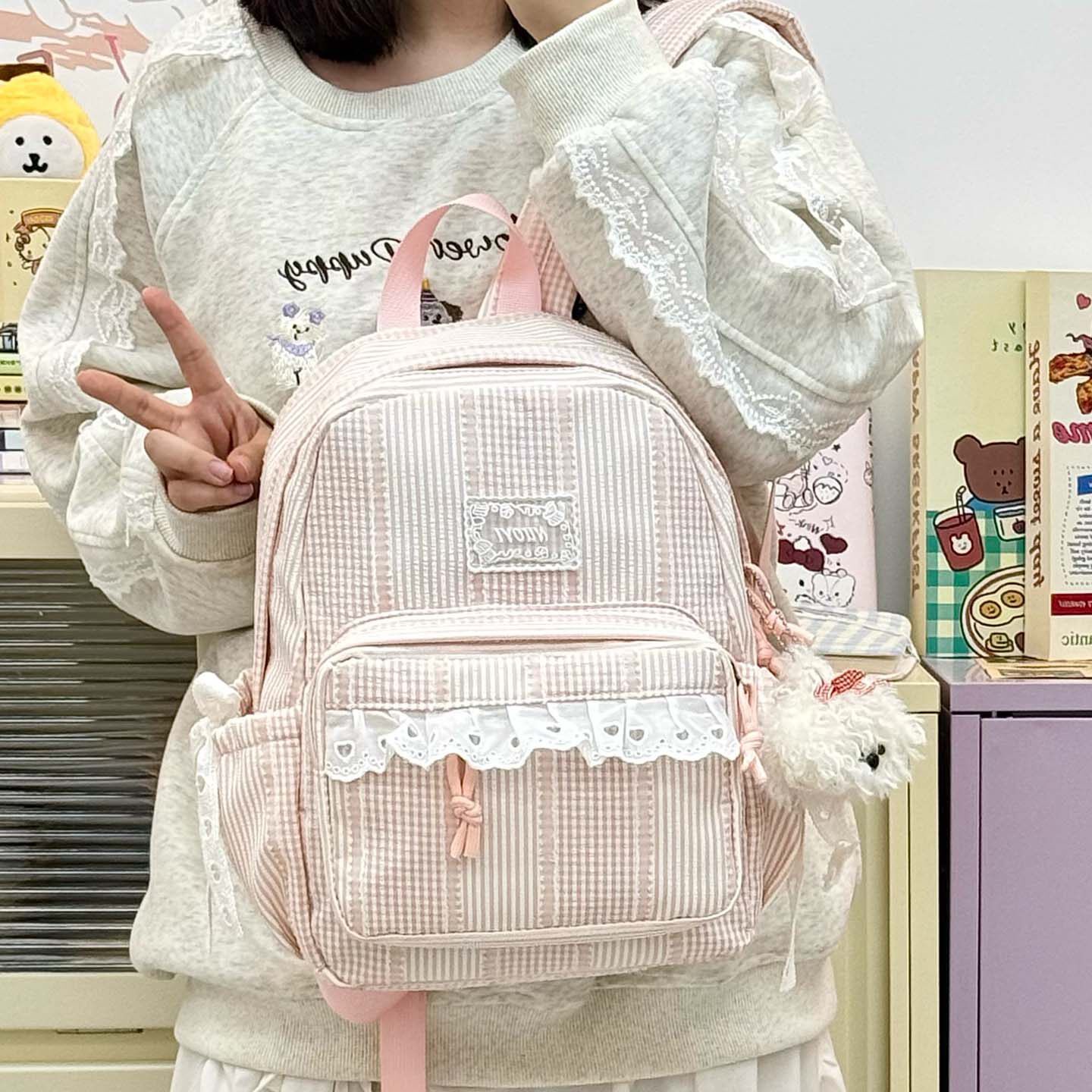 Dolce mochila de encaje mochila de malla multifuncional nueva mochila escolar de chicas de estilo de viento estudiantes de clase 2026 luz