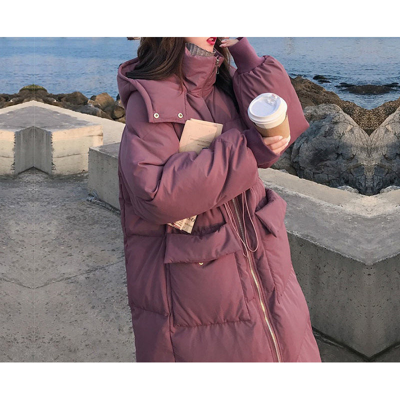 다운 코튼 패딩 재킷 여성 2024 년 겨울 새 코트 학생 한국식 중간 길이의 무릎 길이 느슨한 두꺼운 빵 세트