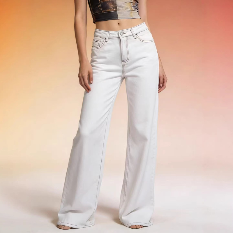 Factory Direct Sales of New European and American Style White Bow Strawberry Cute Patchwork Straight Low-Waist Loose Women's Jeans Factory Direct Sales of New European and American Style White Bow Strawberry Cute Patchwork Straight Low-Waist Loose Women's Jeans