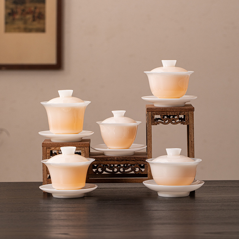 冰种璞玉瓷悬停盖碗茶杯白瓷三才茶碗套装家用茶具大号不烫手单个|undefined
