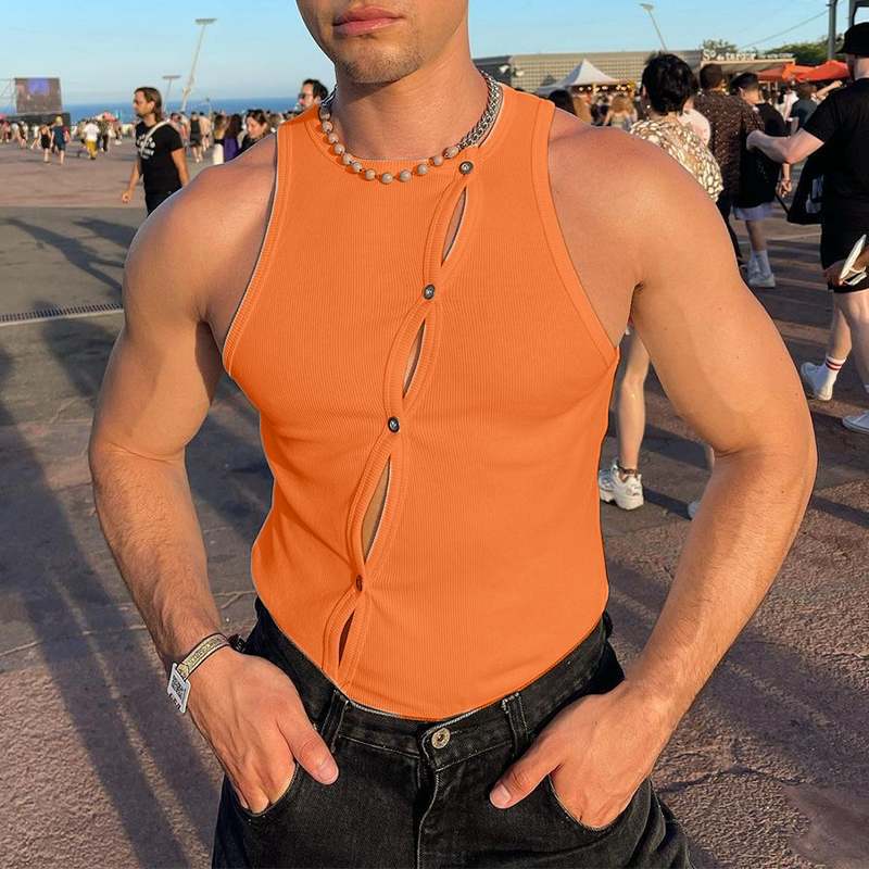 2023 verano nuevo comercio exterior de los hombres stretch corsé moda cardigan Europa y América del músculo sexy chaleco apretado