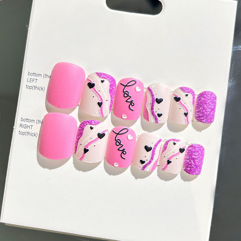 24 piezas de puntas de uñas postizas para adultos, estilo corto, uñas postizas en relieve, nuevas pegatinas de uñas, puntas de uñas tridimensionales