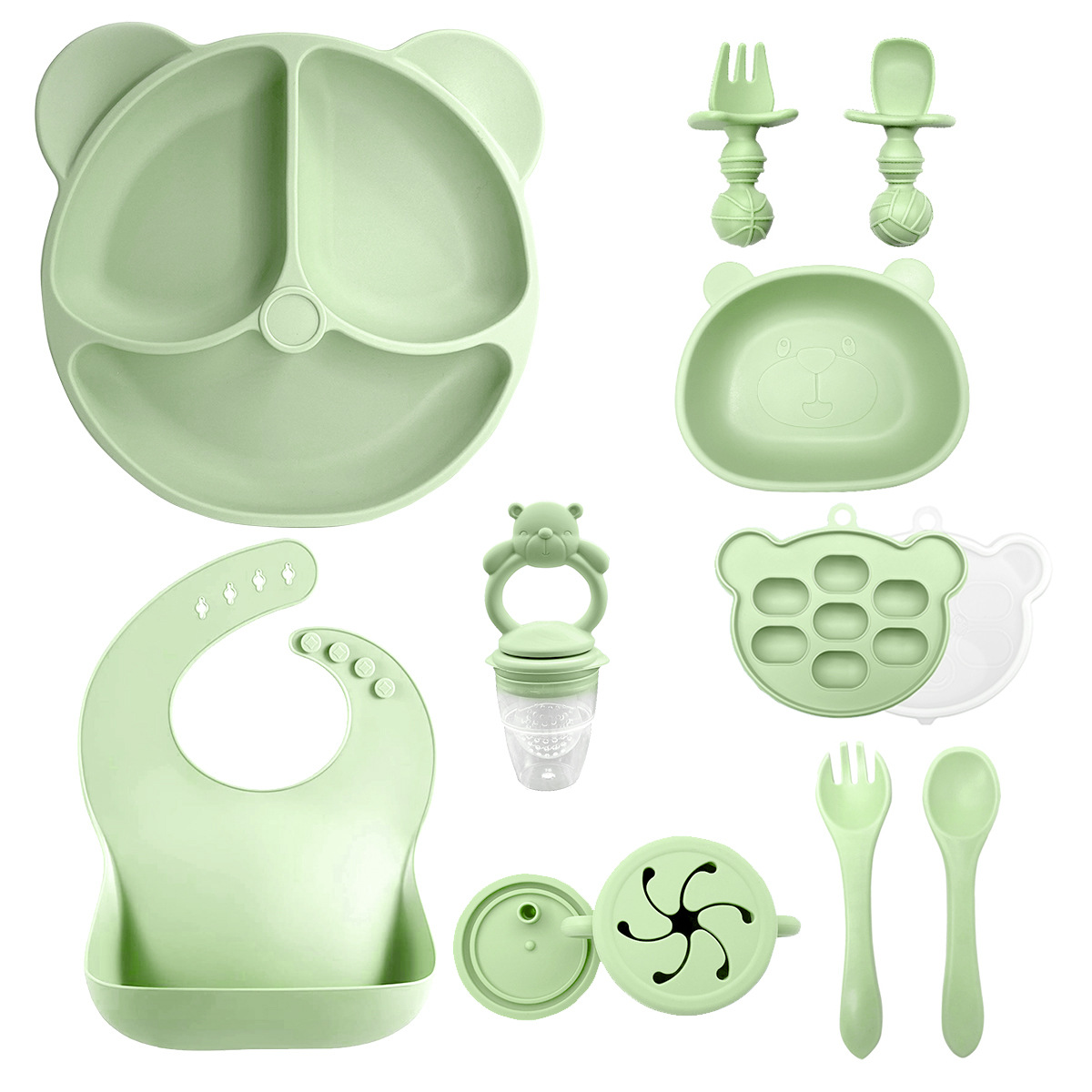 Juego de Platos de Silicona para Bebés con Ventosa, Plato Dividido con Ventosa, Tazón para Alimentos Complementarios, Juego de Vajilla de 8 Piezas