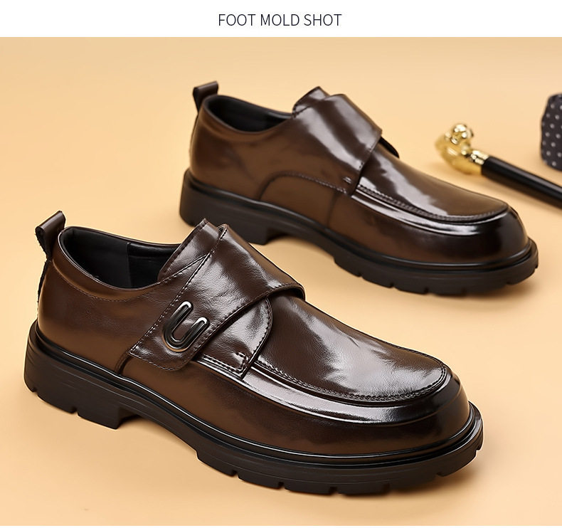 Giày da nam xỏ chân kiểu lười dán Velcro cổ thấp , gót 3–5 cm — bông đen, đơn màu nâu, đơn màu đen chi tiết 24