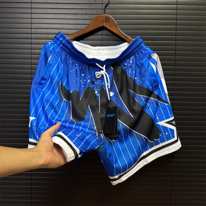 American Double Layer Big Mesh Three-point Shorts Men's and Women's Casual Sports Basketball Pants Sides Pocket Training Breathable Pants