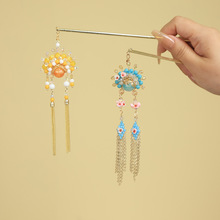 新中式铜发簪女古风流苏高级感刀马旦脸谱发钗复古头饰簪子马面裙