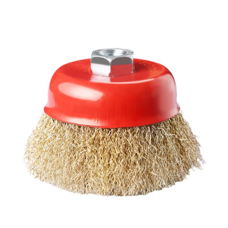 Wholesale cepillo de alambre de acero tipo tazón chapado en cobre cepillo de alambre de acero tipo tazón molino de ángulo para desoxidado buque pulido cepillo de alambre de acero rueda