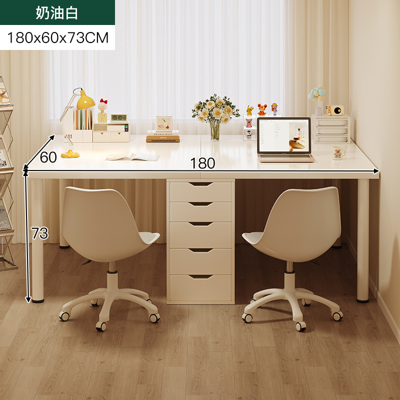 [3종세트-더블테이블+서랍장+더블의자] 크림화이트 180*60cm