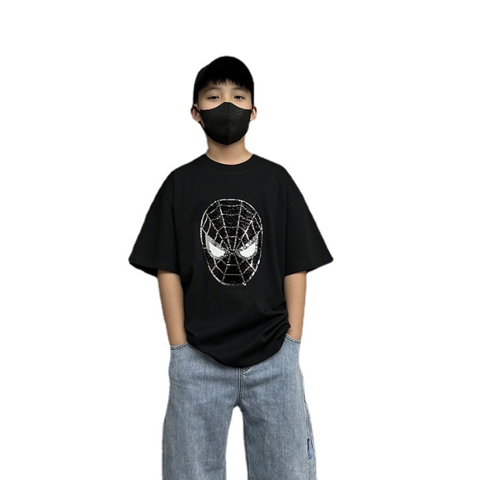 Padres e hijos con lentejuelas que cambian de color para niños verano nueva entrega de una sola pieza de Camiseta de algodón de dibujos animados que cambia la cara