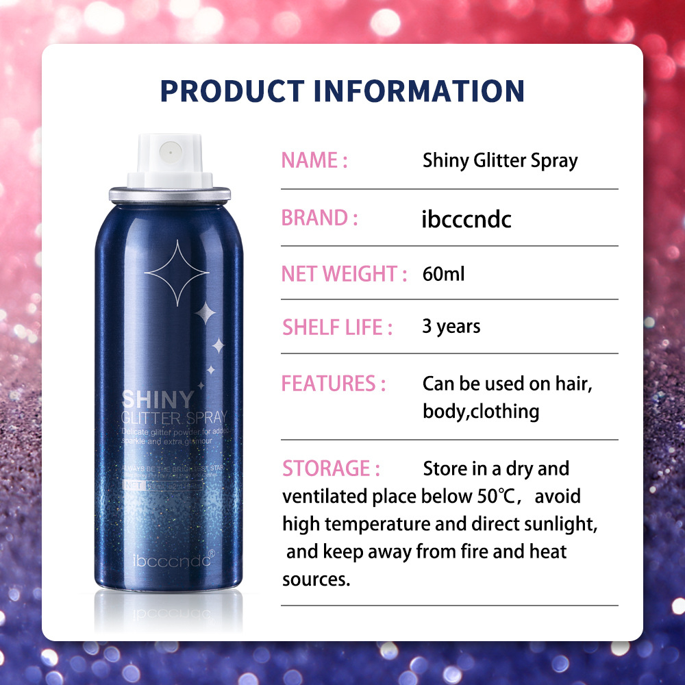 ibcccndc Glitter Spray 60ml Nightclub Party Body Starry Sky Glitter Spray Stage Makeup Specification drawing