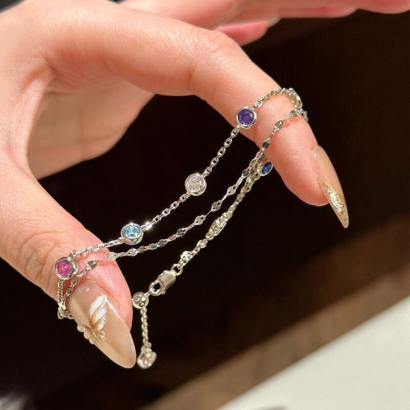 2026 New Rainbow Tourmaline Double-Layer Bracelet for Women, Ins American Style Sweet Cool Girl Exquisite High-End Dopamine 2026 New Rainbow Tourmaline Double-Layer Bracelet for Women, Ins American Style Sweet Cool Girl Exquisite High-End Dopamine