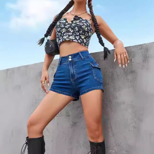 Pantalones Cortos de Mezclilla Cargo con Botones para Mujer de Algodón
