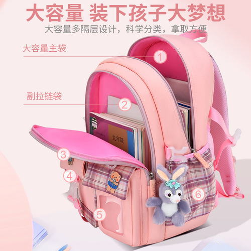 New primary school student schoolbag, female grade 1-3-6 cartoon cute children's backpack, lightweight and burden-reducing student schoolbag
