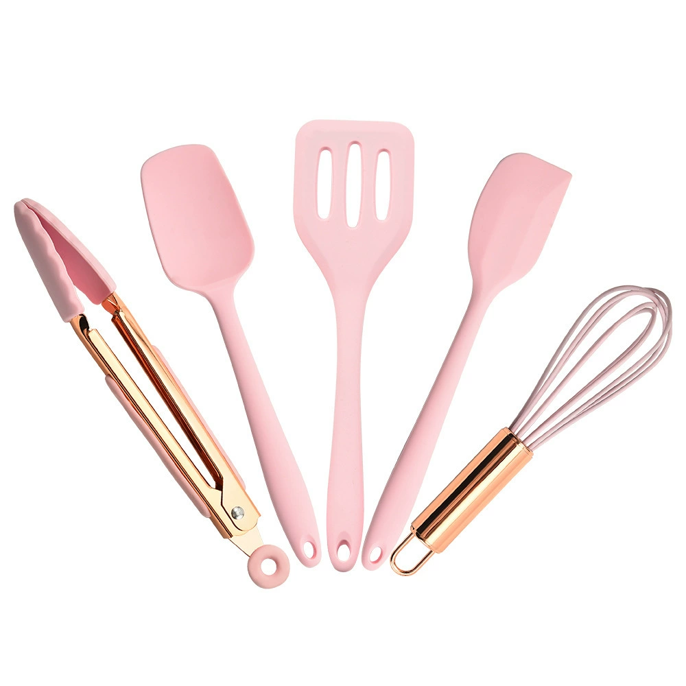 Small silicone kitchenware, golden children's set contains rose, scraper