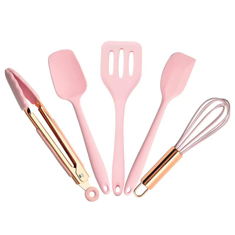 Small silicone kitchenware, golden children's set contains rose, scraper