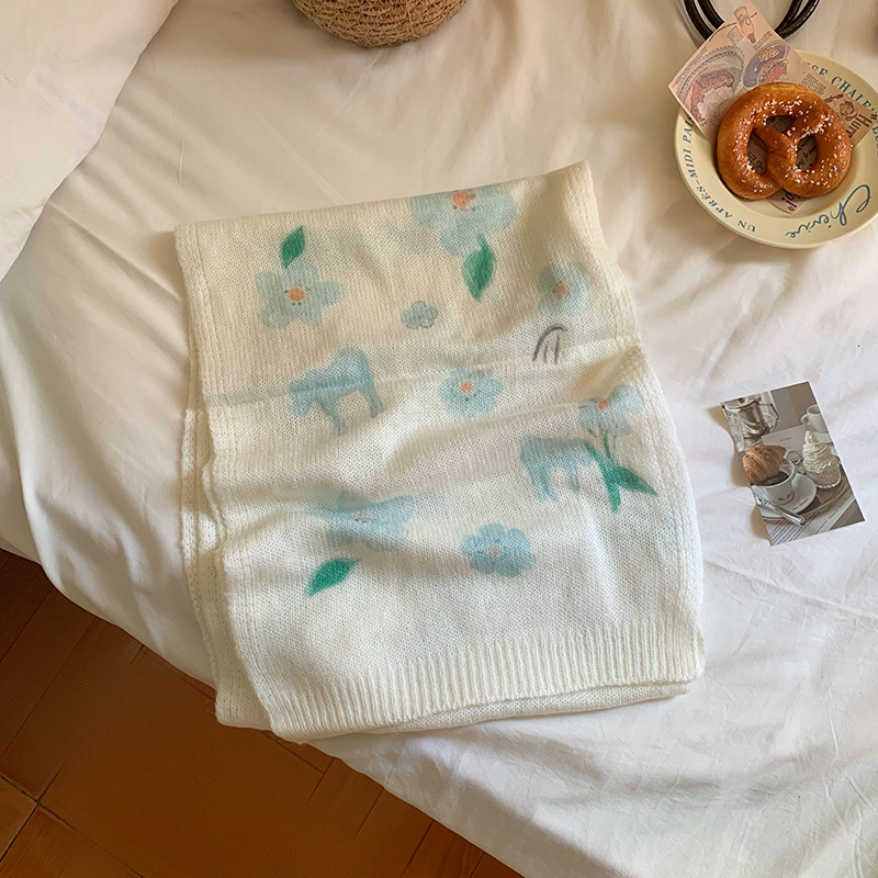 网红手绘插画原创水彩画马海毛混纺薄款印花围巾搭配围脖丝巾秋冬|undefined