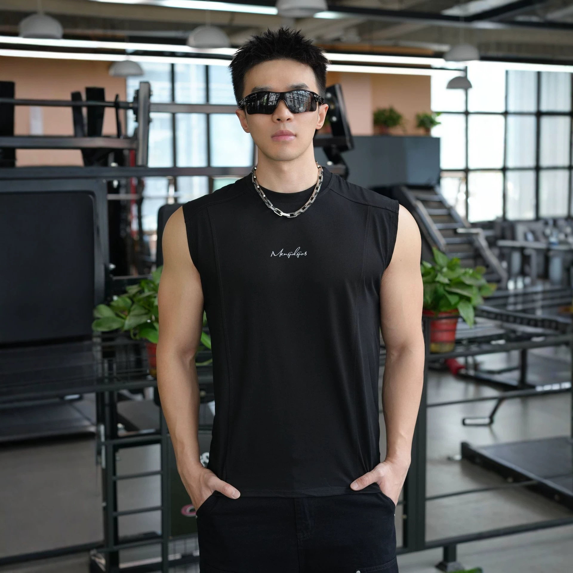 American New Men's Vest Outdoor Running Training Sports Fitness Solona Cotton Breathable Ironing Solid Color Top