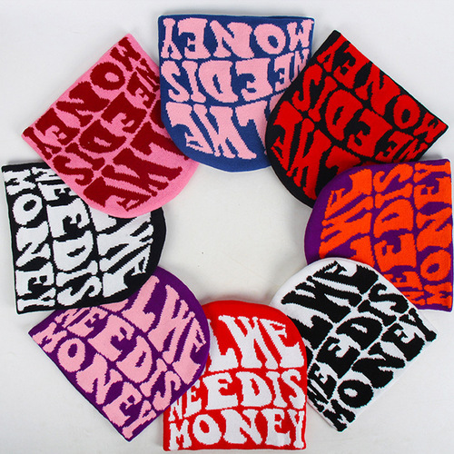 Lace-up Knitted Hat, Source Factory Embroidered Woolen Hat, Western European Fashion Hooded Hat, Letter Style Hat