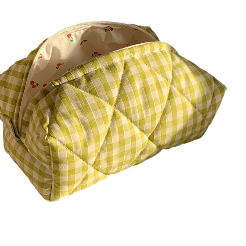 Transfronterizo nuevo bolso cosmético de la tela escocesa de gran capacidad pequeña bolsa de almacenamiento de cosméticos portátil de algodón acolchado bolsa de lavado