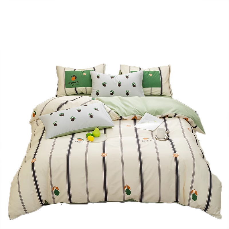 Juego de cuatro piezas de algodón de dibujos animados 2024 nuevo estilo sábana de algodón fresco funda de edredón sábana ropa de cama de verano