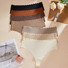 大码女士丁字裤跨境欧美波浪边比基尼一体式贴胶无痕舒适三角内裤