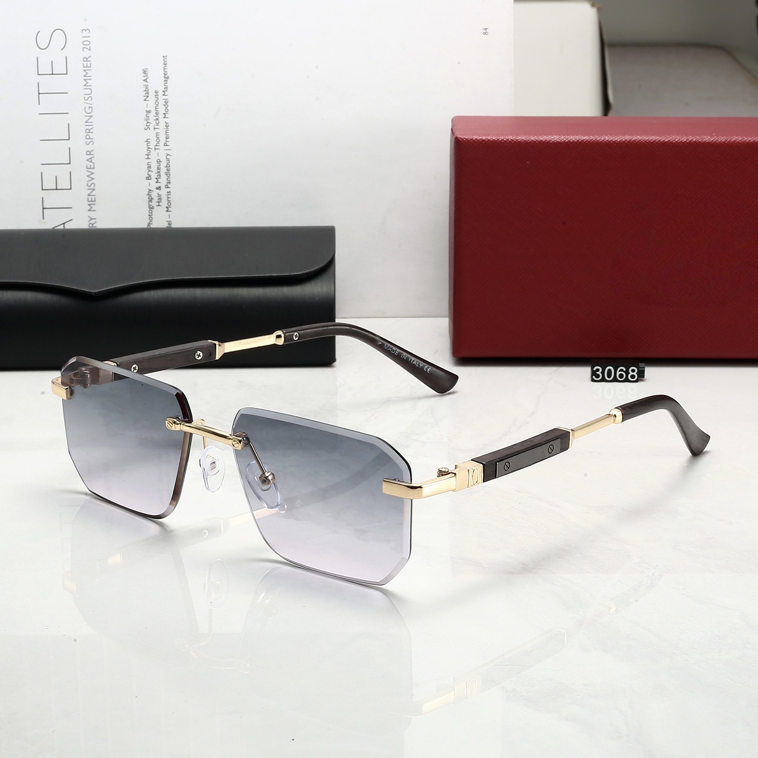 Cartier Panthère Square-Frame Metal Sunglasses Gold Brown Grey Gradient (3068)