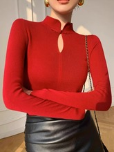 本命年红色半高领毛衣2023新款女秋冬修身内搭中式上衣针织打底衫