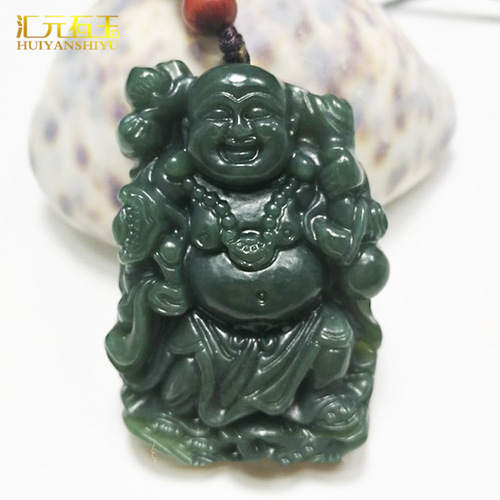Heavenly Jade Qing Yu Ruyi Buddha Pendant with Thousand-Armed Avalokiteśvara Pendant Jade Jewelry for Men and Women Live Stream Wholesale
