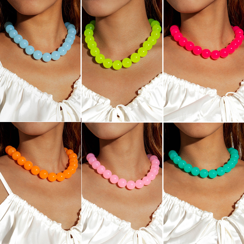 Yongge Jewelry European and American Cross-Border Dopamine Colorful Acrylic Beaded Necklace Fashion Candy-Colored Necklace Accessories