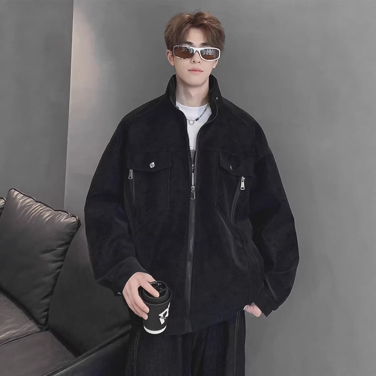 Flight Jacket, Men's Cool And Trendy Brand Stand Up Collar Workwear, PU Leather Jacket_voghion.com