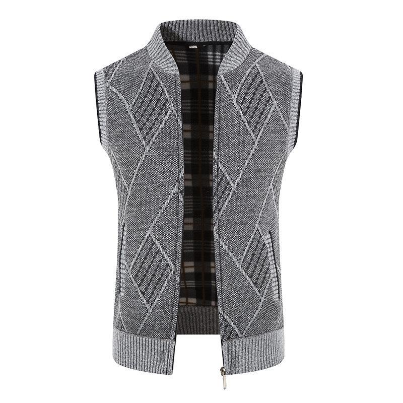 2024 men's autumn and winter base with velvet jacket knitted cardigan sweater youth vest_voghion.com