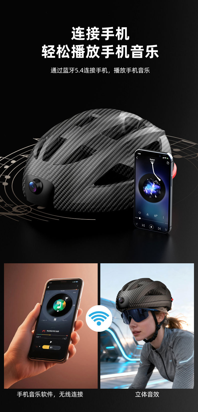 Smart cycling helmet with built-in Bluetooth headset, multifunctional smart remote control camera, and dashcam