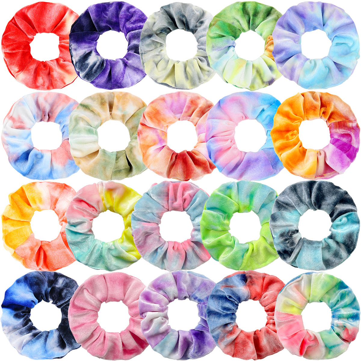 Factory direct new cross-border hot selling Korean velvet Diamond velvet hair ring tie-dyeing effect large intestine ring gradient color 20 colors