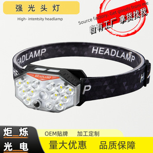 Cross-border new running smart warning light charging super bright head-mounted outdoor fishing light long endurance induction headlight