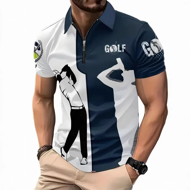 Transfronterizo 2025 nuevo estilo Amazon tendencia de la moda europea y americana casual todo-fósforo botón de manga corta camisa POLO impresión 3D