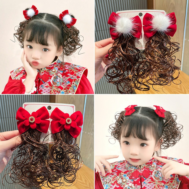 Red bow wig hair clip
