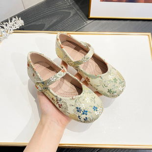 Girls' Hanfu Shoes 2024 New Spring and Autumn Children's Shoes Soft-soled Princess Shoes Little Girl's Antique New Chinese Shoes