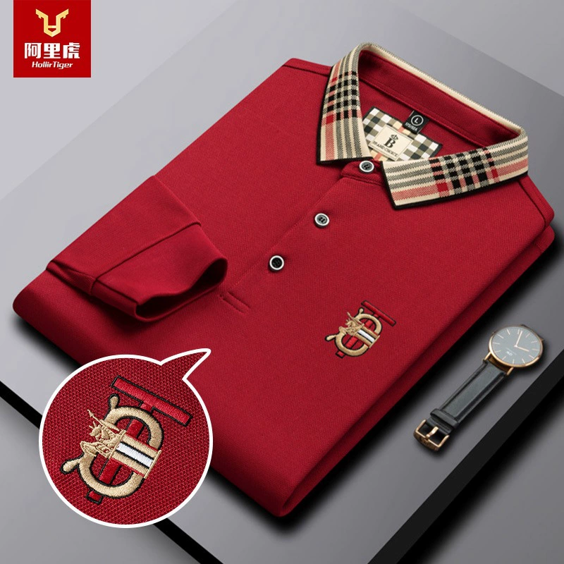 Ali Tiger Мужская Осенняя Однотонная рубашка-поло в наличии с вышивкой и длинным рукавом Повседневная Деловая мужская рубашка-поло