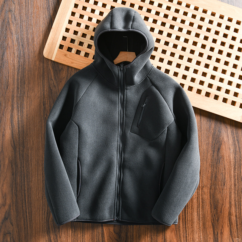 Giacca con cappuccio in pile da uomo autunno inverno calda_voghion.com