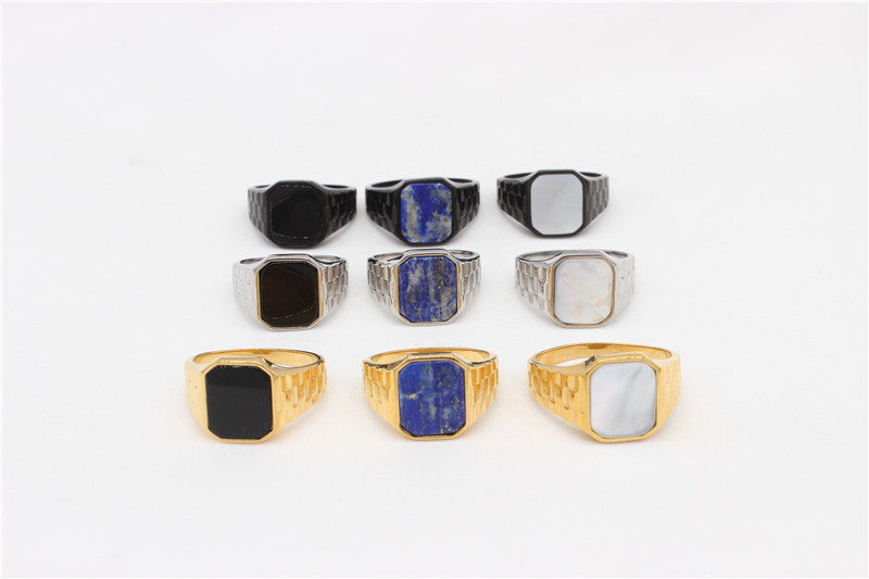 16g Weight Natural Stone, Shell Inlay Material Rings Classification 11, 12, 7 Ring Size 1 Piece Quantity Holiday, Daily Occasion Titanium Steel Material Rectangle Pattern Men's Gender Inlay Design Casual, Simple Style Style Casual Simple Style Rectangle Titanium Steel Inlay Natural Stone Shell Men's Rings 无