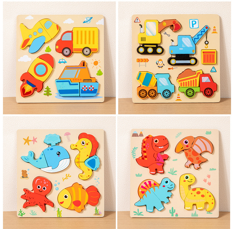 Children's Educational Puzzle Toy 3D Wooden Handle Board Age 3+ Montessori Teaching Aid Kindergarten Gift Early Learning Cross-border