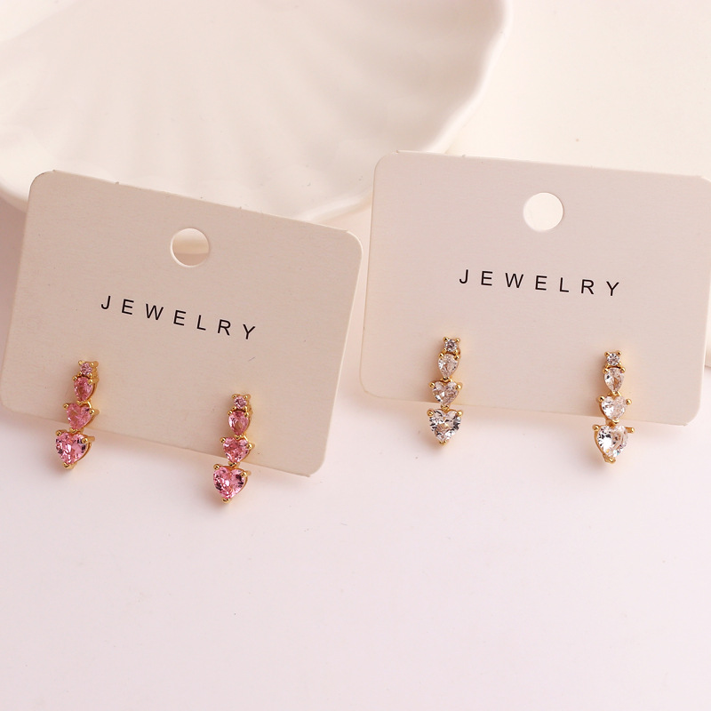 Sweet Heart Shape Copper Plating Inlay Zircon Drop Earrings 1 Pair