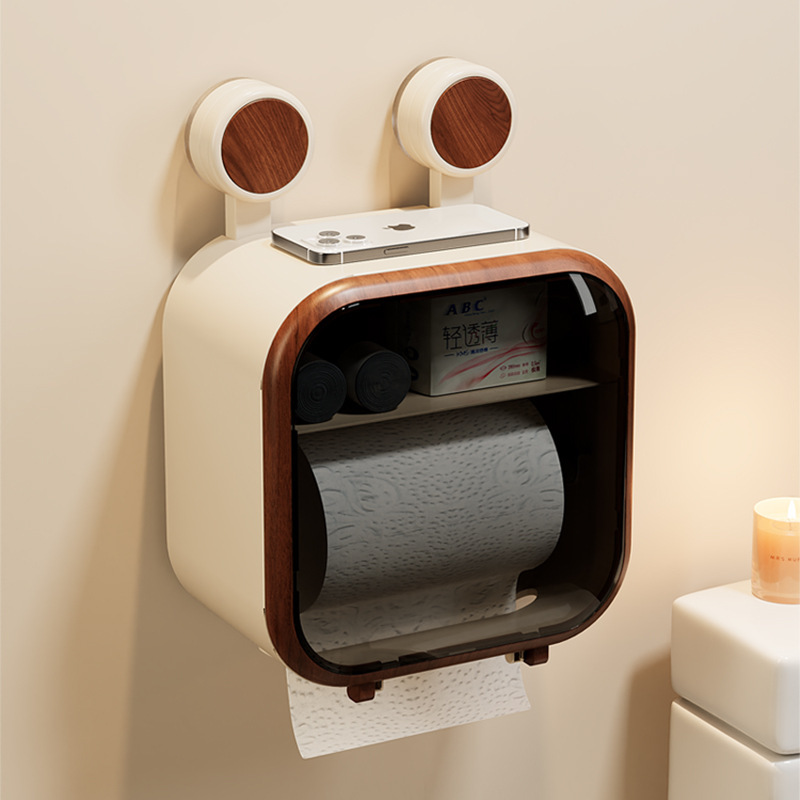 Suction Cup Bathroom Toilet Paper Box Punch-Free Waterproof Toilet Tissue Box Toilet Paper Storage Rack Wall-Mounted Paper Box
