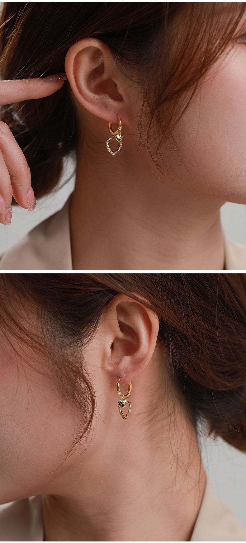 Linglang Diamond Earrings Gold-plated Hypoallergenic Hoop Earrings Light Weight Heart Earrings for Women