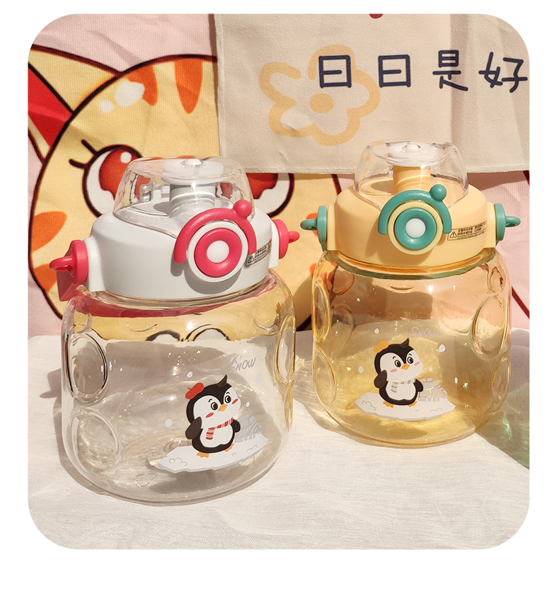 2023 Spring/Summer large-belted water cup, plastic, cute and creative, children's and primary school students' military training straw, large-capacity water bottle, durable pic 29