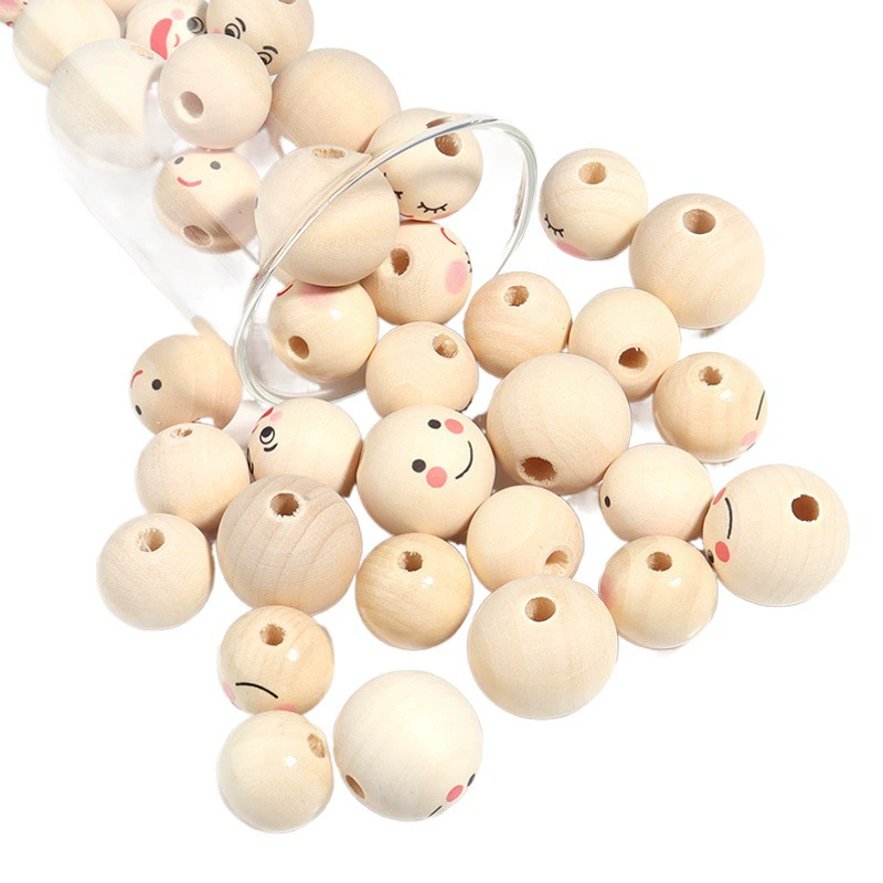Трансграничные DIY Детские аксессуары из бисера цвет бревна смайлик кукла голова женская кукла деревянные круглые бусины Свободные бусины из бисера соответствие