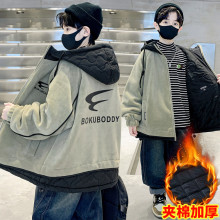 男童夹棉毛毛衣外套男孩冬季上衣2025新款大童加厚保暖上衣批发潮