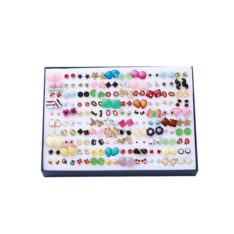 100 Anti allergy Ear Studs A box of suit student children Plastic Earrings fresh Sweet Pearl Earrings